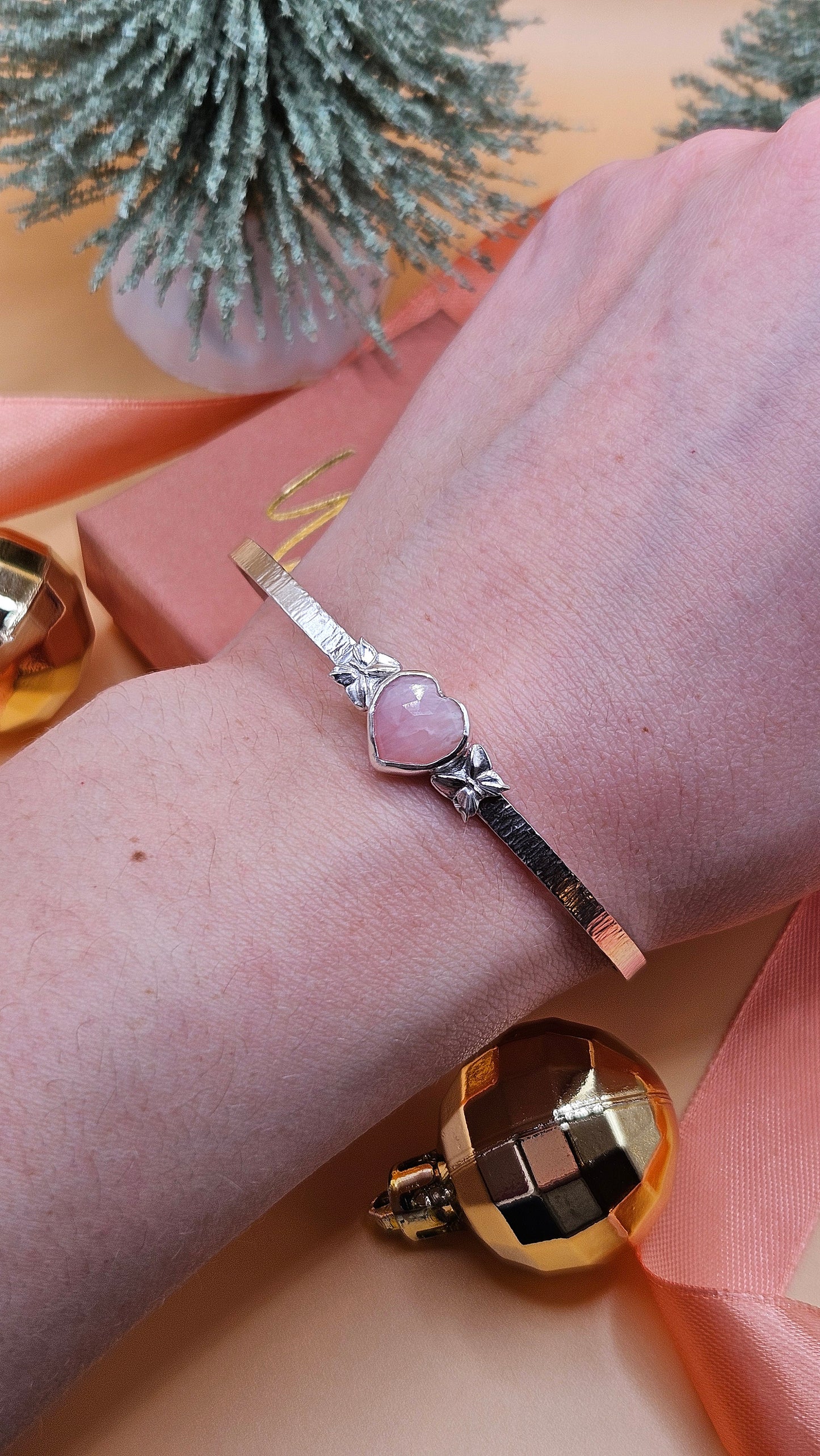 Pink Opal butterfly bangle