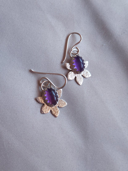 Amethyst hammered flower dangle earrings