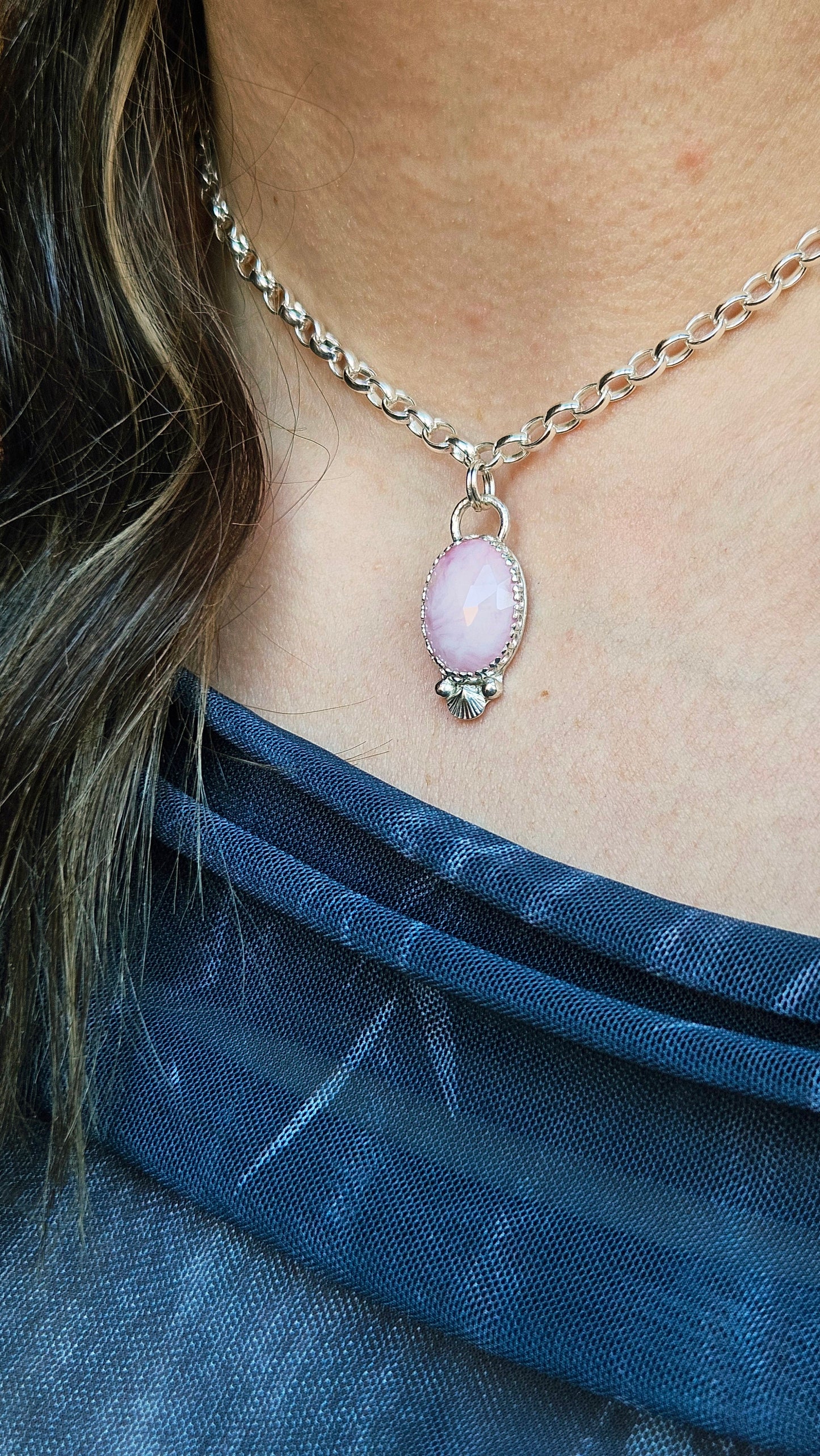 Pink Opal seashell choker