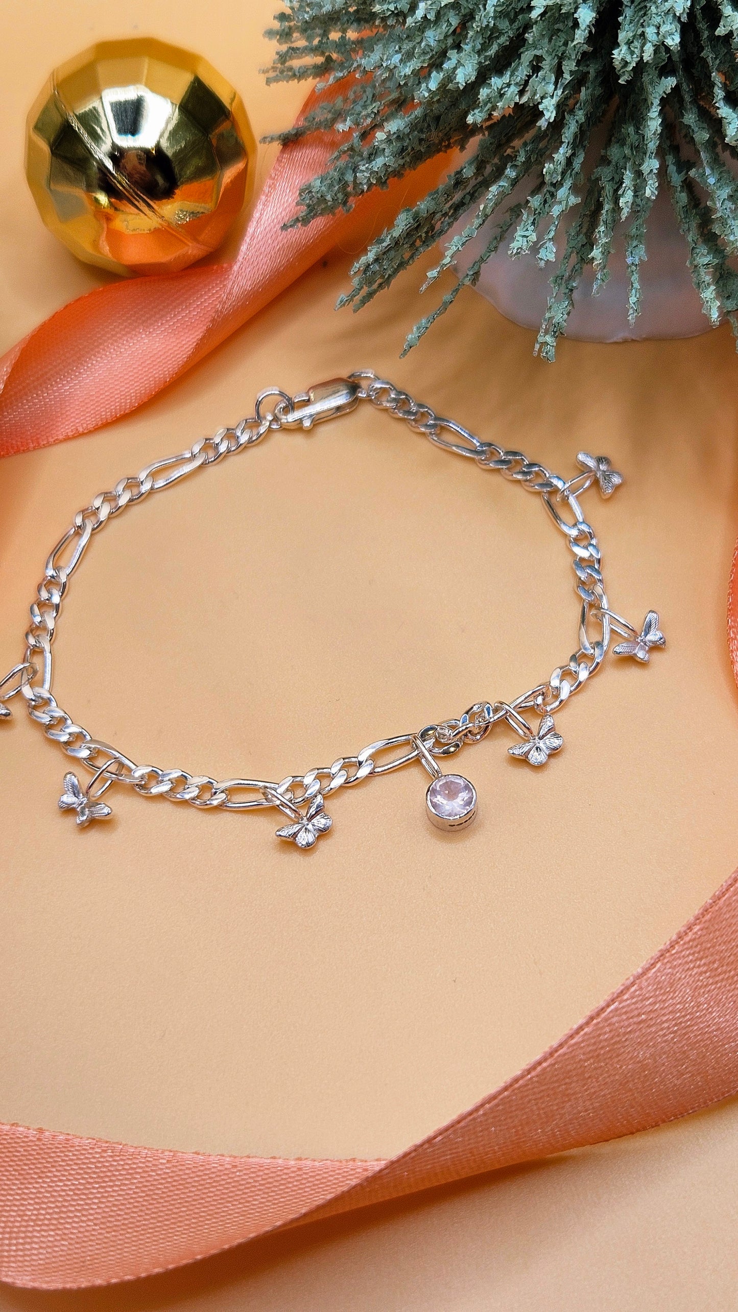 Rose Quartz butterfly charm bracelet